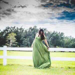 Maternity Photo Shoot Dress Gown Off Shoulder Maxi Photography Green M-L-XL